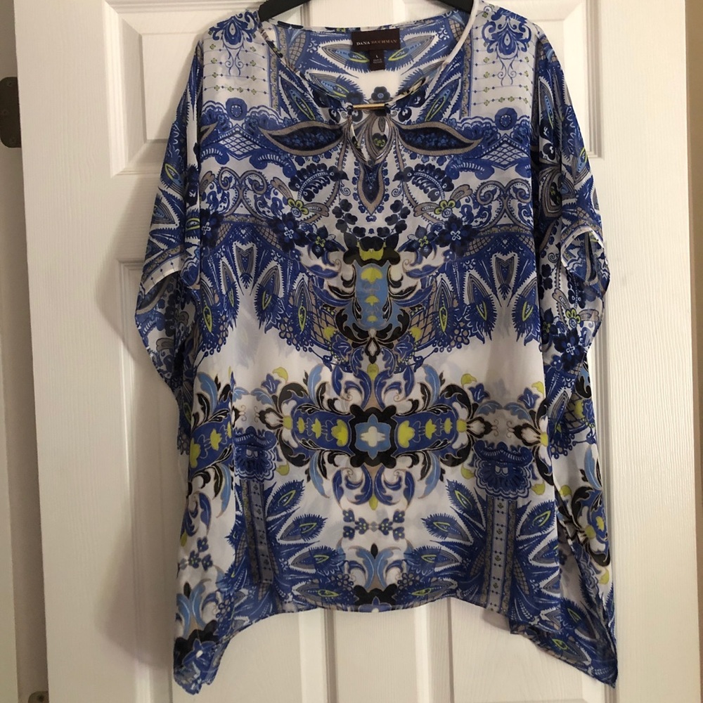 Dana Buchman Sheer Blue Poncho Blouse